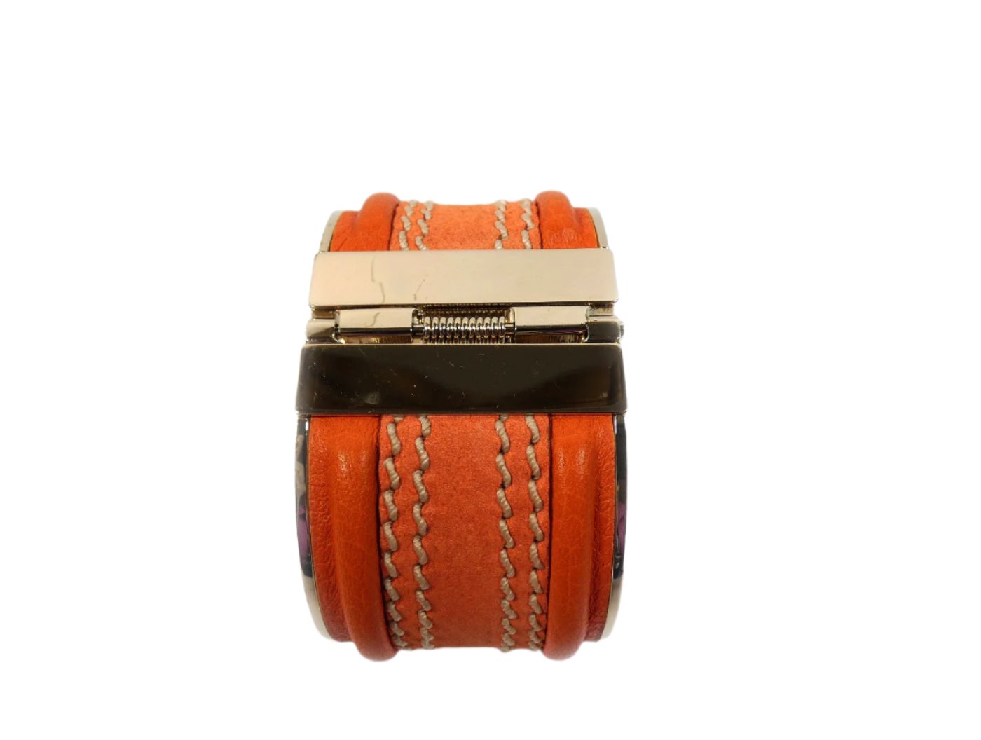 Burberry Pumpkin Leather Wide Hinged Bangle Bracelet Burberry