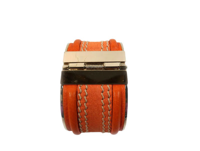 Burberry Pumpkin Leather Wide Hinged Bangle Bracelet Burberry