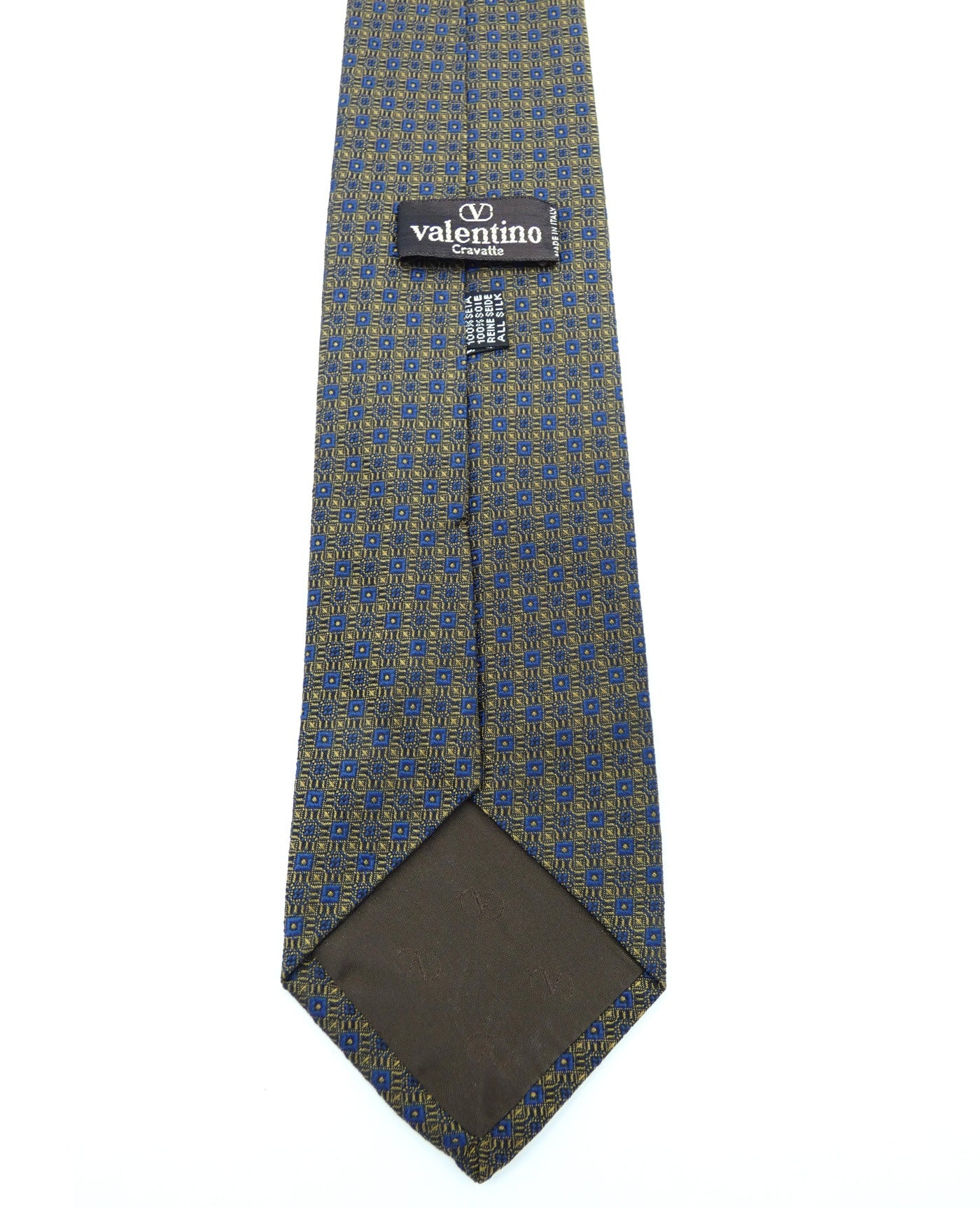 Valentino Blue and Tan Graphic Print Silk Tie Ties Valentino