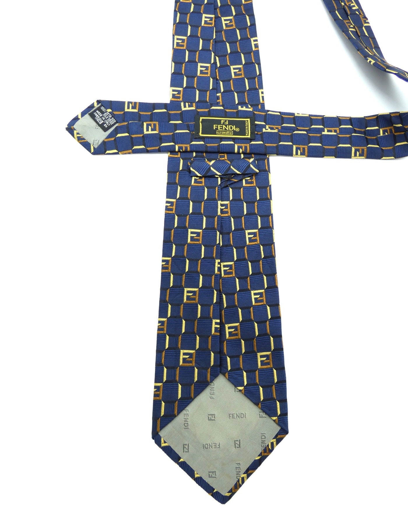 Fendi Blue and Grey Graphic Print Silk Tie Ties Fendi