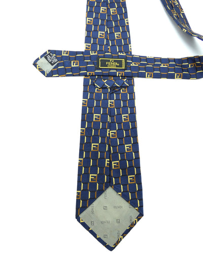 Fendi Blue and Grey Graphic Print Silk Tie Ties Fendi
