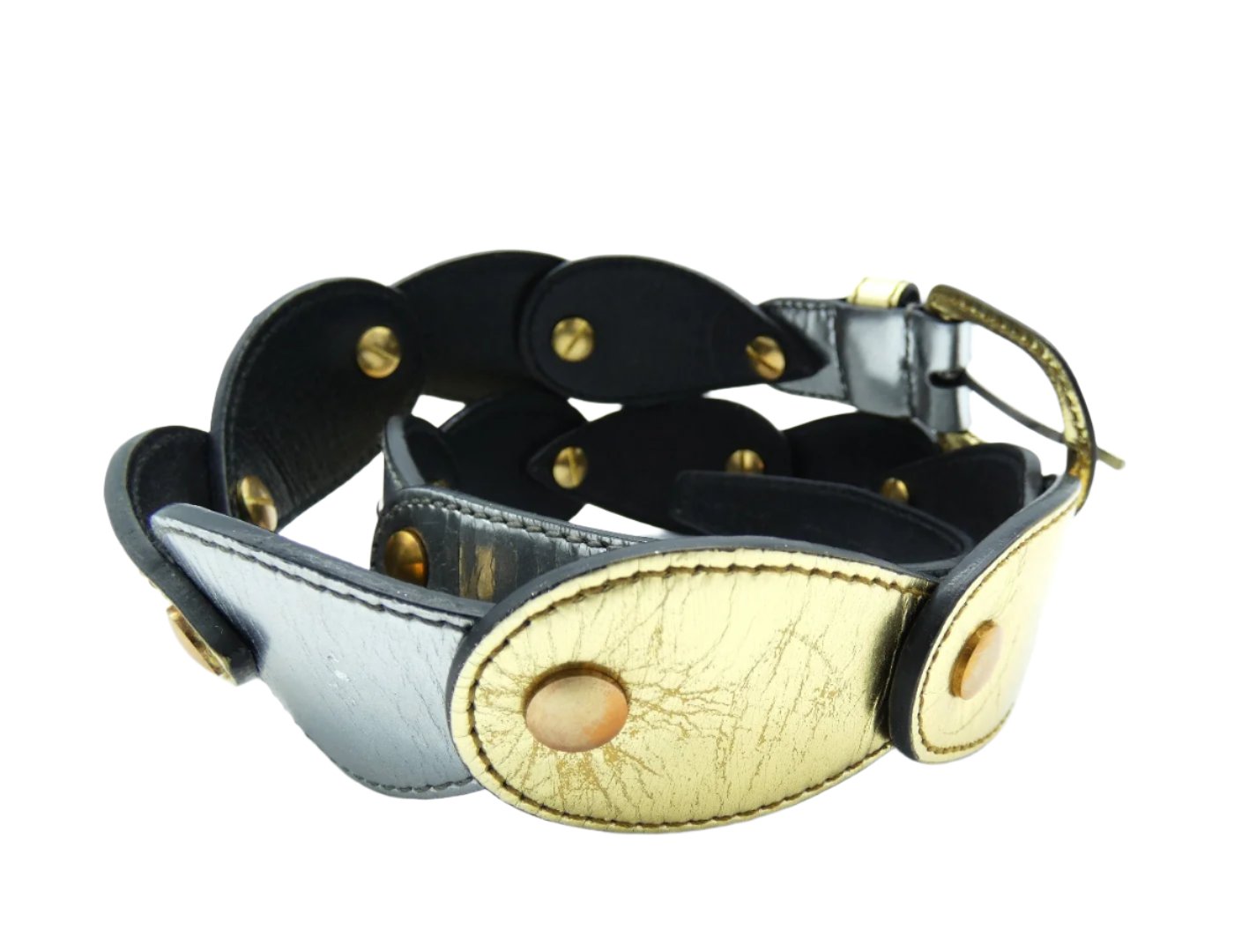 Miu Miu Silver and Gold Teardrop Tile Leather Belt Belt Miu Miu