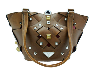 Prada Dark Brown Leather Lattice Handbag Bag Prada