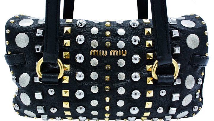 美品 MIU MIU LEATHER STUDDED HAND BAG Miu Miu Studded Leather Handbag
