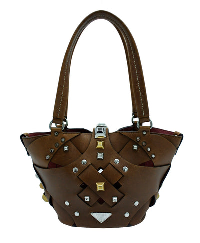 Prada Dark Brown Leather Lattice Handbag Bag Prada