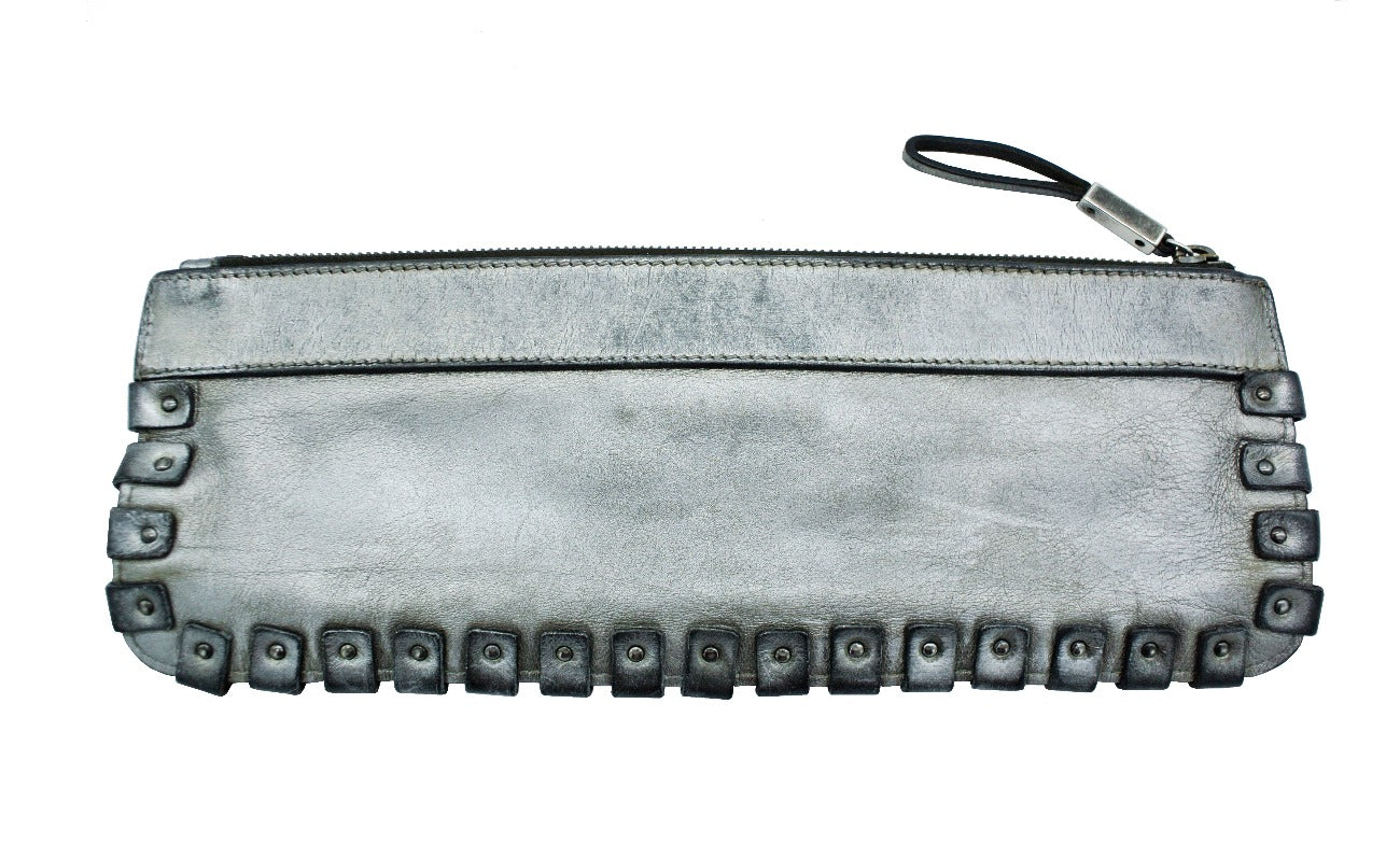 Burberry Silver Leather Wristlette Bag Burberry