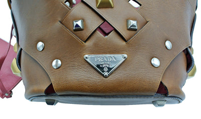Prada Dark Brown Leather Lattice Handbag Bag Prada