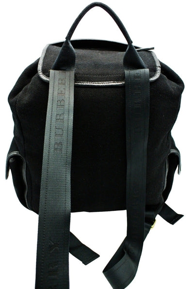 Burberry Vintage Black Leather and Wool Backpack Bag, Backpack Burberry