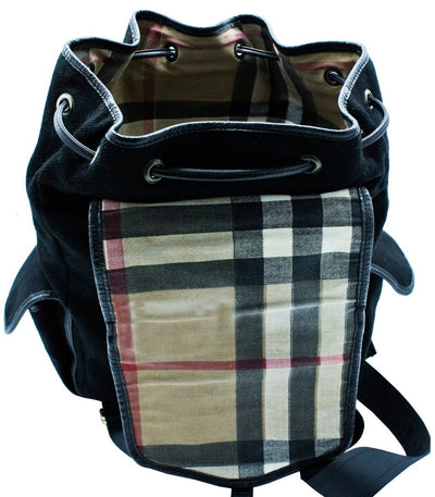 Burberry Vintage Black Leather and Wool Backpack Bag, Backpack Burberry