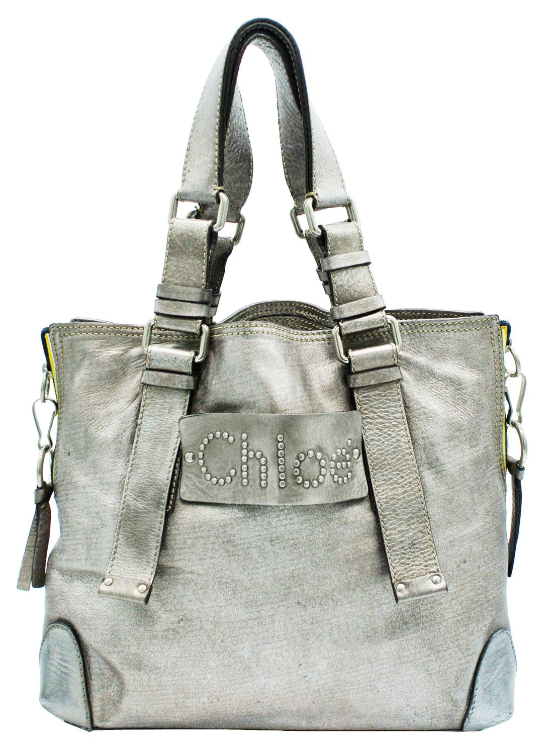 Chloe Silver Leather Logo Tote Bag Chloe