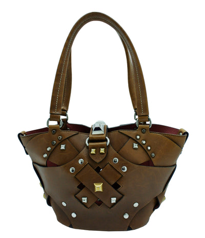 Prada Dark Brown Leather Lattice Handbag Bag Prada