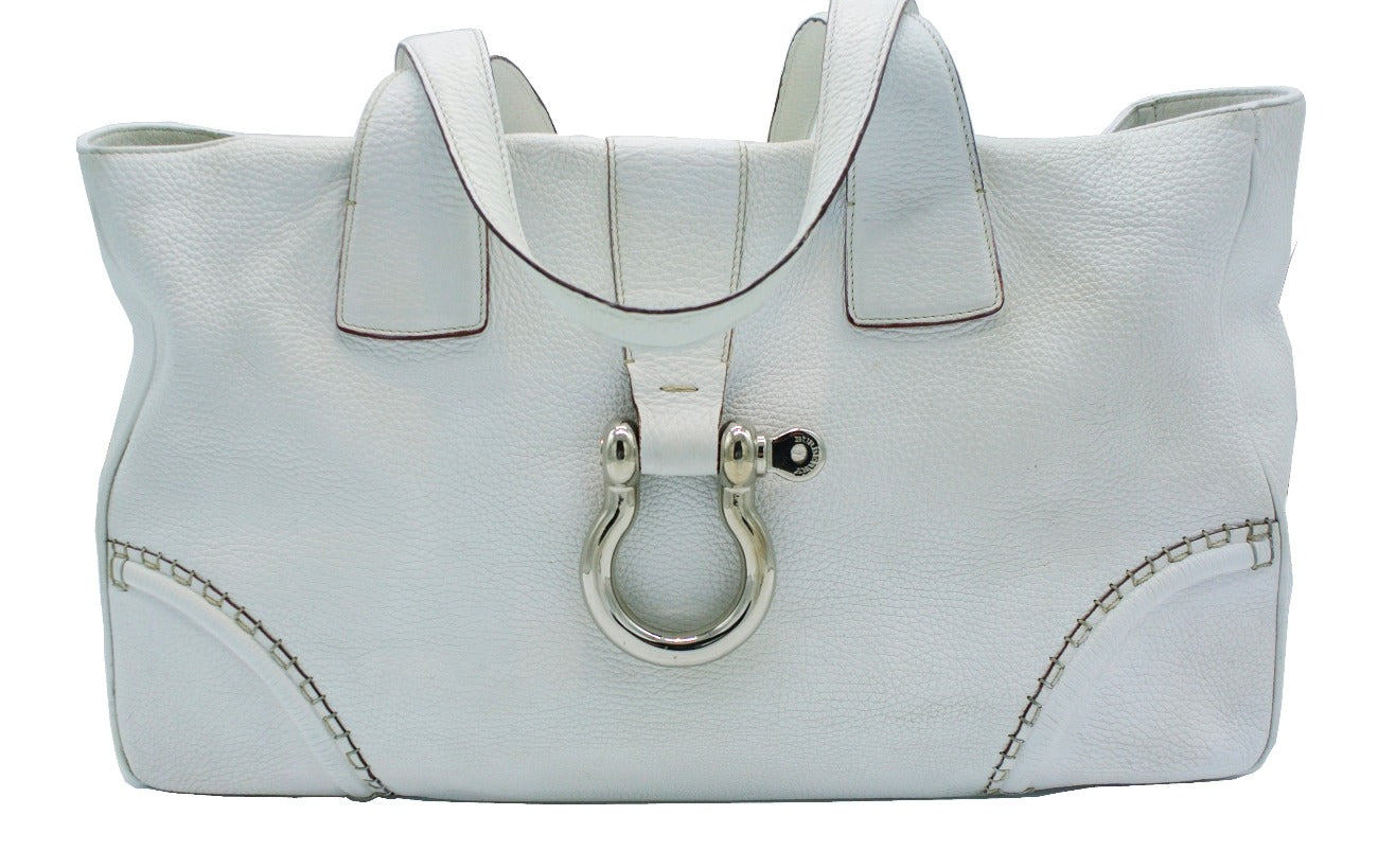 Burberry Winter White Large Leather Equestrian Handbag Bag Burberry