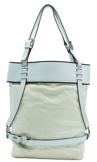 Gucci White Leather GG Canvas Bucket Bag Bag Gucci