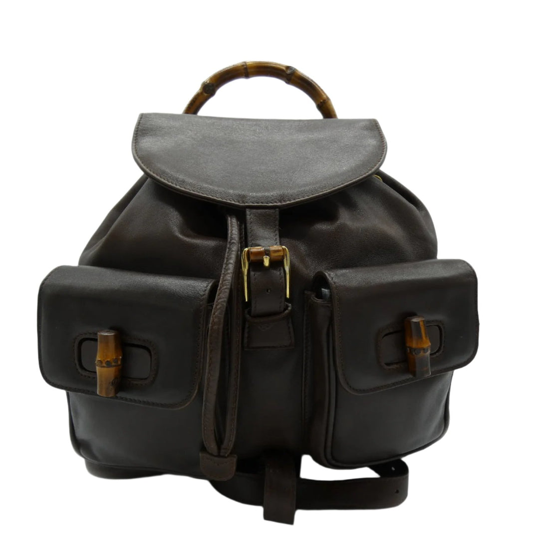 brown leather gucci backpack Gucci Vintage Dark Brown Leather Backpack – Occhi Azzurri