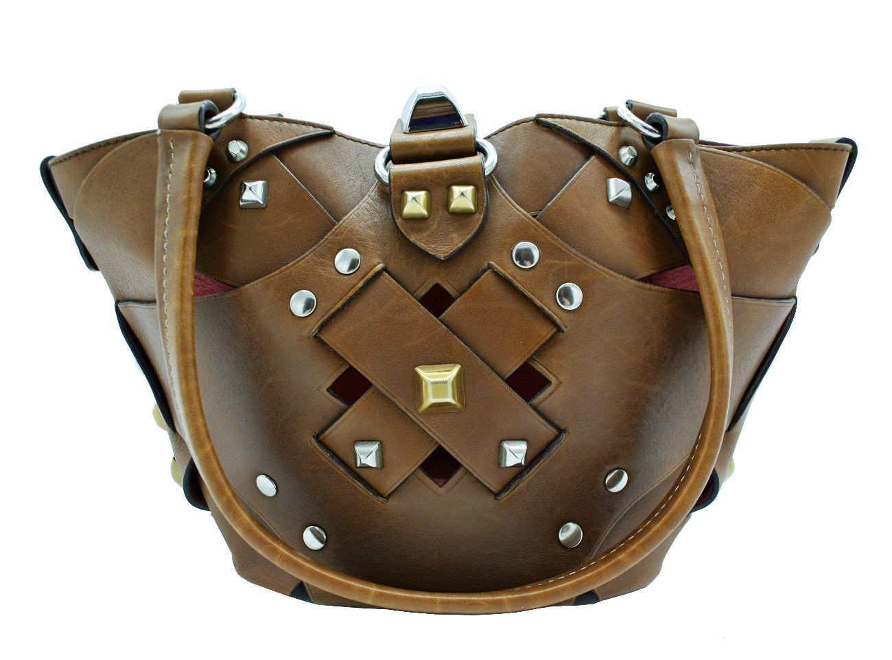 Prada Dark Brown Leather Lattice Handbag Bag Prada