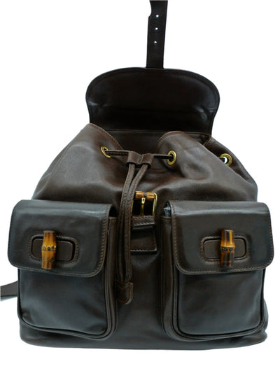 Gucci Vintage Dark Brown Leather Backpack Bag, Backpack Gucci
