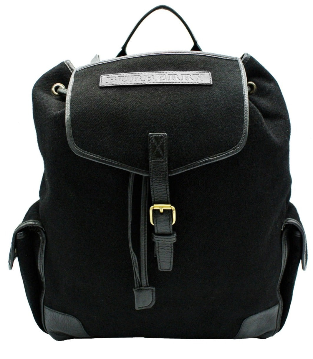Burberry Vintage Black Leather and Wool Backpack Bag, Backpack Burberry
