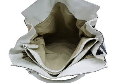 Burberry White Leather Trimmed Exploded Nova Check Satchel Bag Burberry