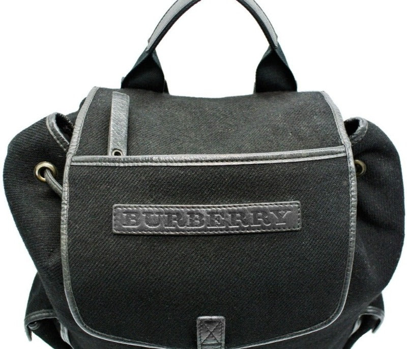 Burberry Vintage Black Leather and Wool Backpack Bag, Backpack Burberry