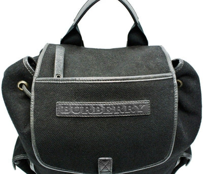 Burberry Vintage Black Leather and Wool Backpack Bag, Backpack Burberry
