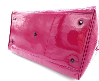 Burberry Large Raspberry Patent Check Embossed Bilmore Handbag Bag Burberry