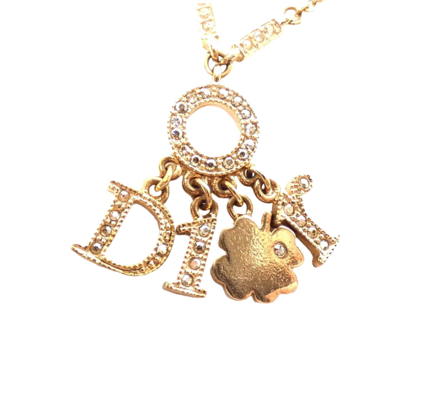 Dior Clover Detailed Gold Tone Necklace