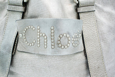Chloe Silver Leather Logo Tote Bag Chloe