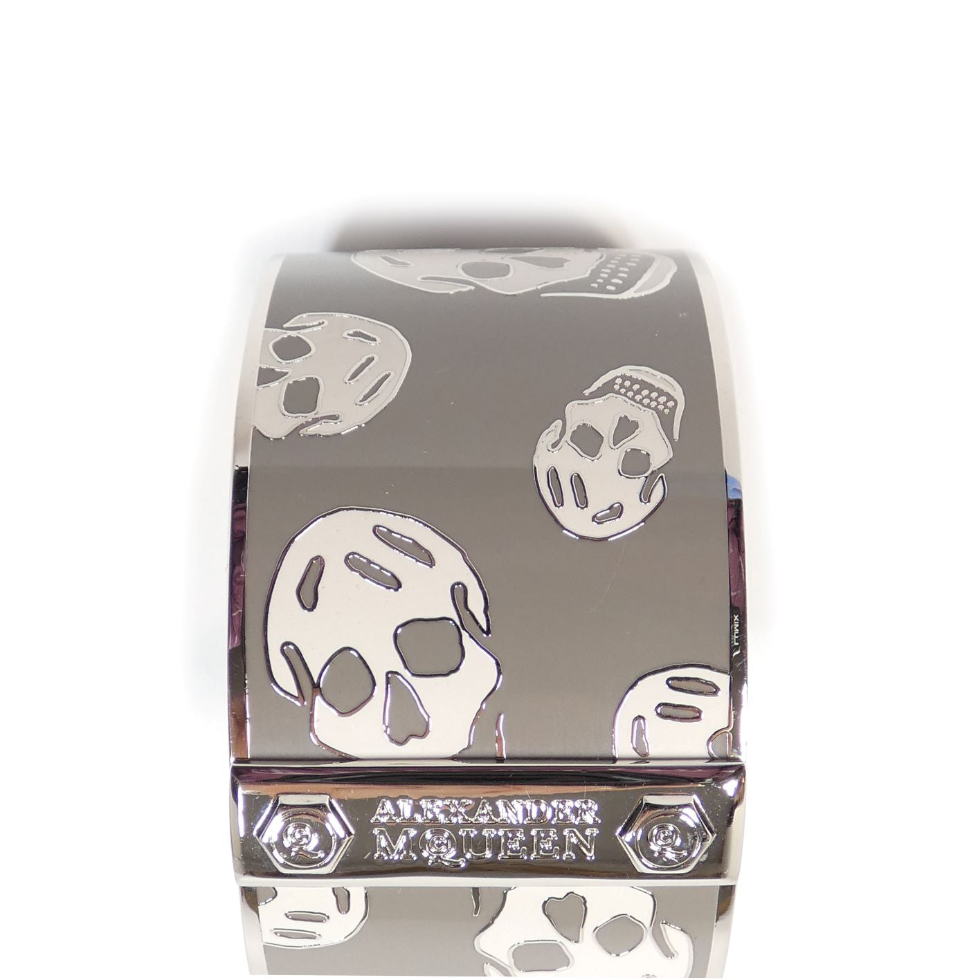 Alexander McQueen Silver and White Skull Bangle Bracelet Alexander McQueen