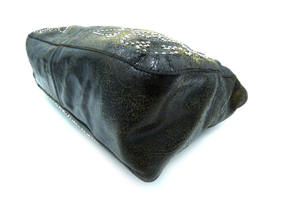 Miu Miu Dark Brown Crackled Leather Studded Tote Bag Miu Miu