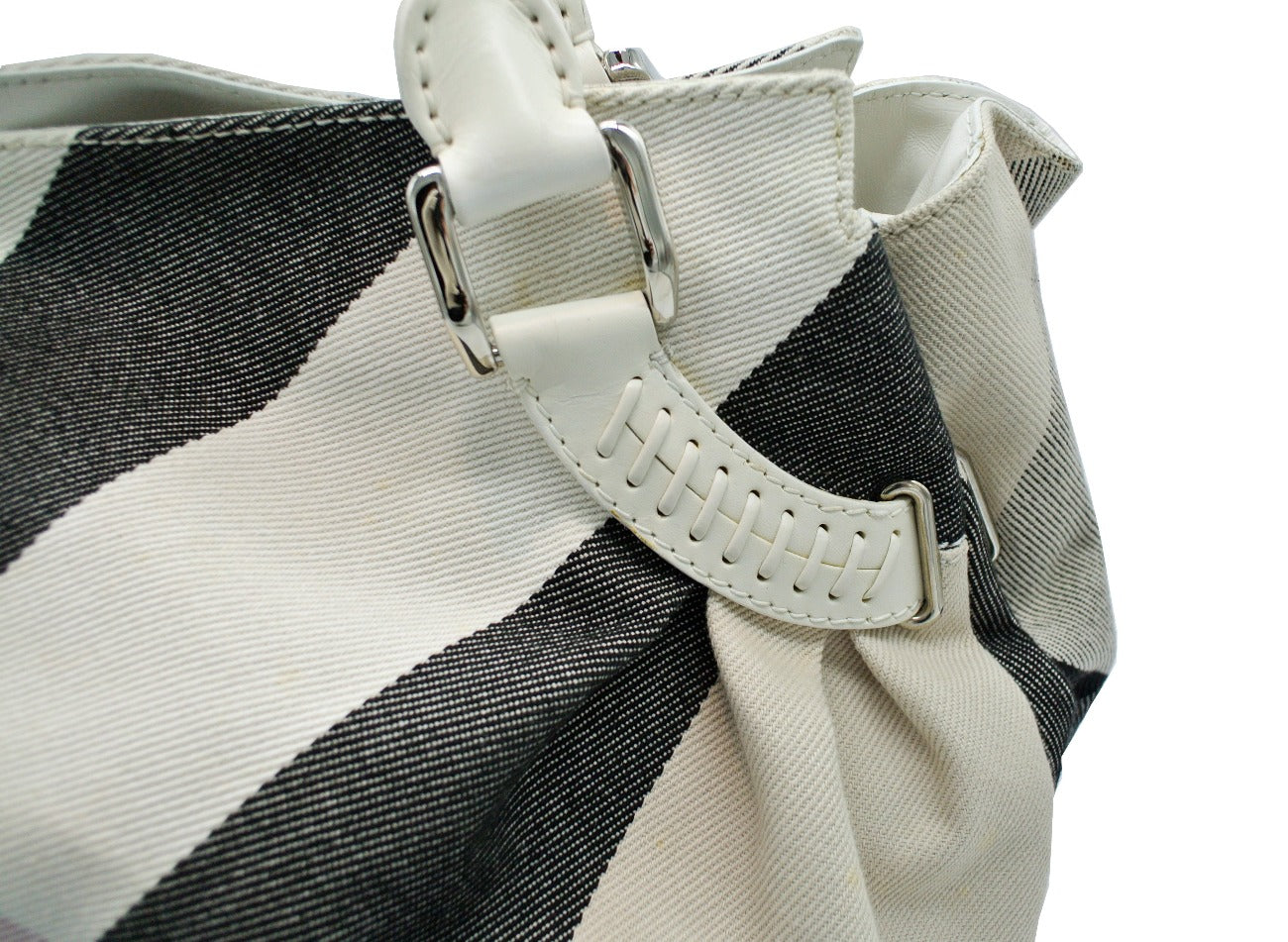 Burberry White Leather Trimmed Exploded Nova Check Satchel Bag Burberry