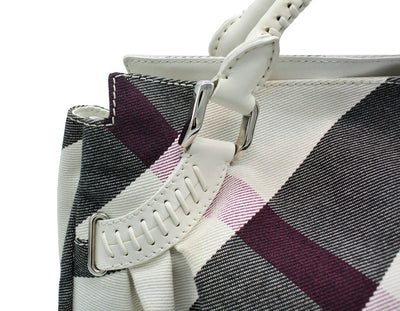 Burberry White Leather Trimmed Exploded Nova Check Satchel Bag Burberry