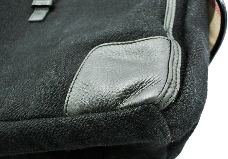 Burberry Vintage Black Leather and Wool Backpack Bag, Backpack Burberry