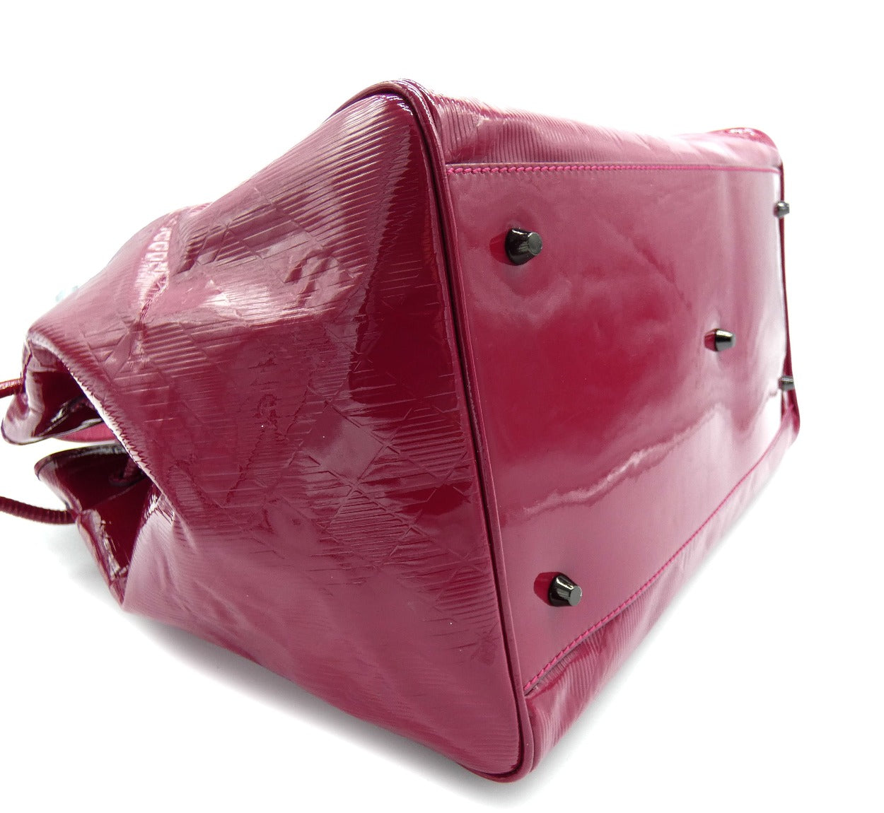 Burberry Large Raspberry Patent Check Embossed Bilmore Handbag Bag Burberry