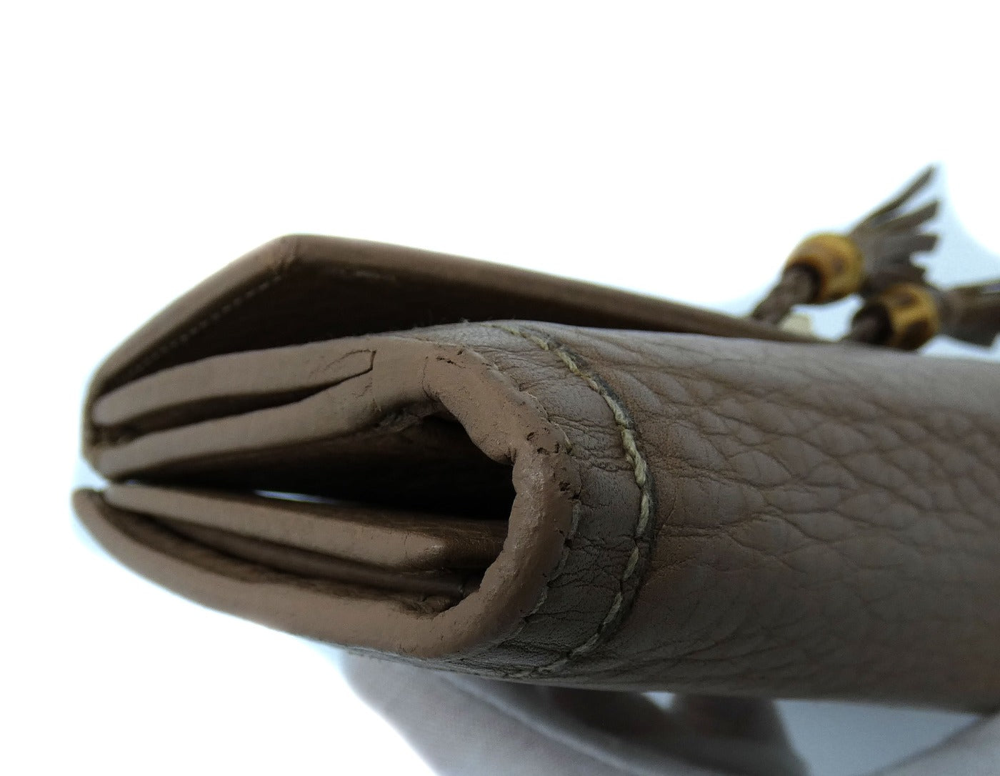 Gucci Beige Leather Bamboo Tassel Bow Flap Wallet Wallet Gucci