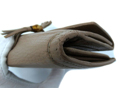 Gucci Beige Leather Bamboo Tassel Bow Flap Wallet Wallet Gucci