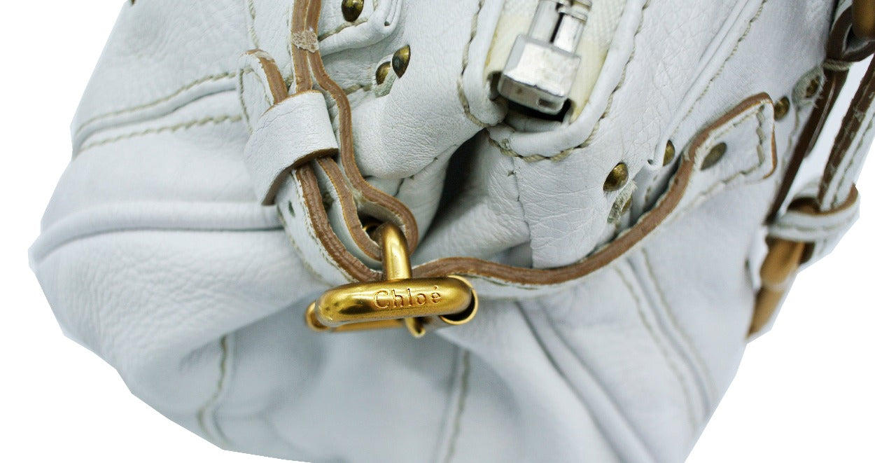 Chloe White Leather Large Paddington Bag Bag Chloe