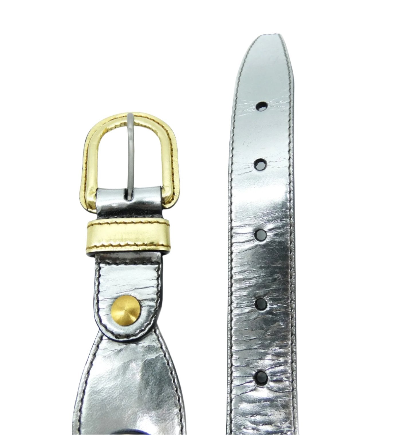 Miu Miu Silver and Gold Teardrop Tile Leather Belt Belt Miu Miu