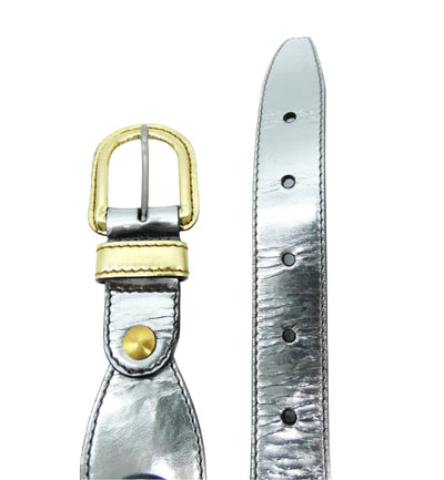 Miu Miu Silver and Gold Teardrop Tile Leather Belt Belt Miu Miu