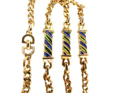 Christian Dior Vintage Long Gold with Blue Necklace Necklace Christian Dior