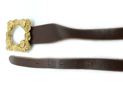 Dolce & Gabbana Brown Leather Gold Cherub Buckle Belt Belt Dolce & Gabbana