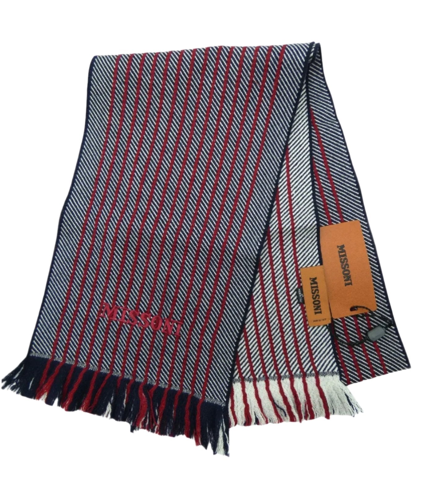 Missoni Red, White and Black Pinstripe Wool Scarf Scarf Missoni