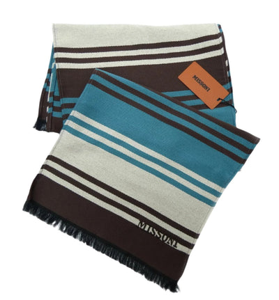 Missoni Turquoise and Brown Striped Scarf Scarf Missoni