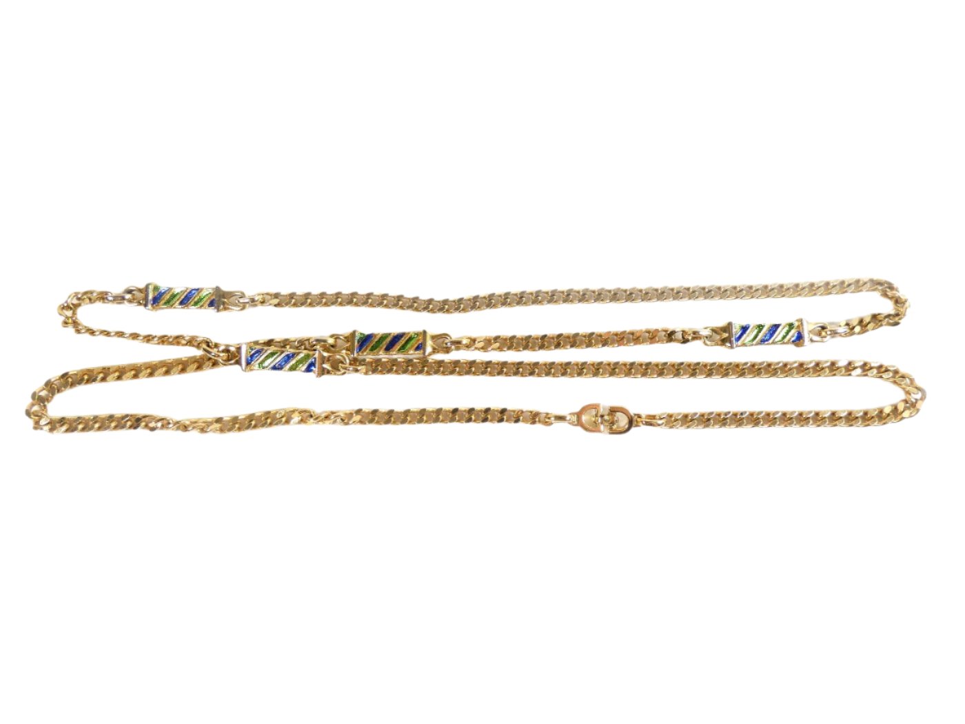 Christian Dior Vintage Long Gold with Blue Necklace Necklace Christian Dior