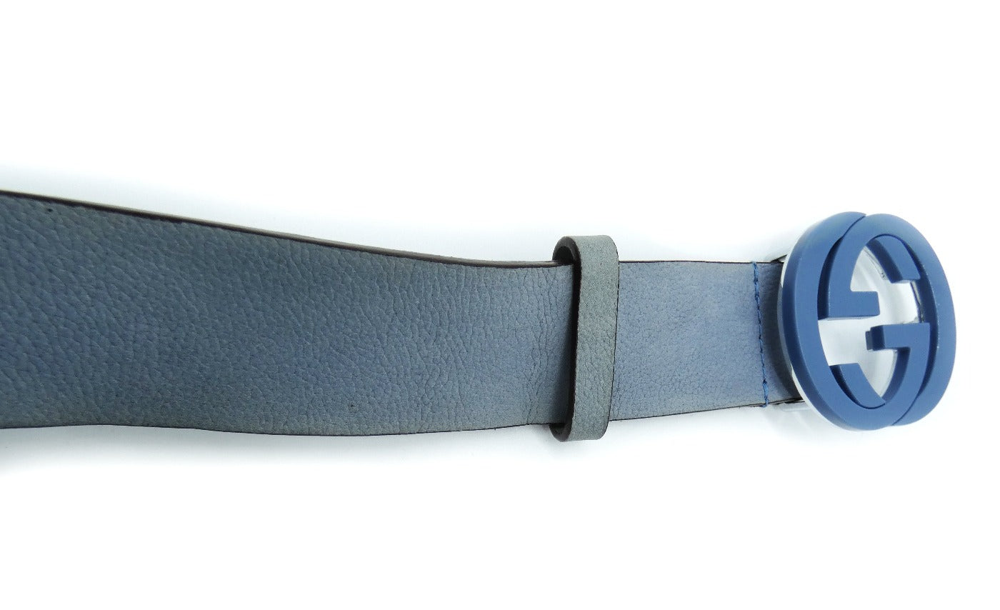 Gucci Sky Blue Sueded Leather Interlocking GG Belt Belt Gucci