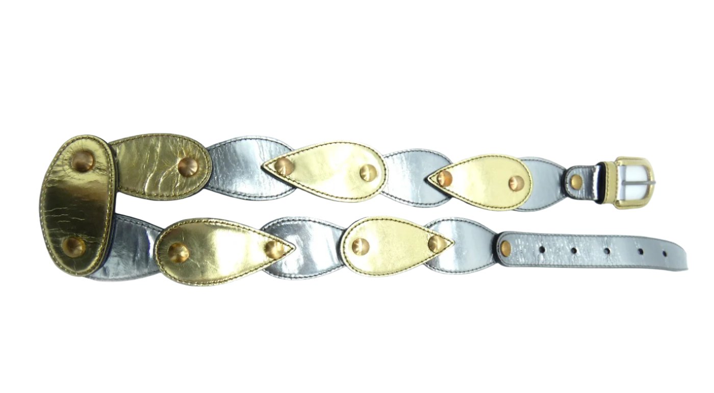 Miu Miu Silver and Gold Teardrop Tile Leather Belt Belt Miu Miu
