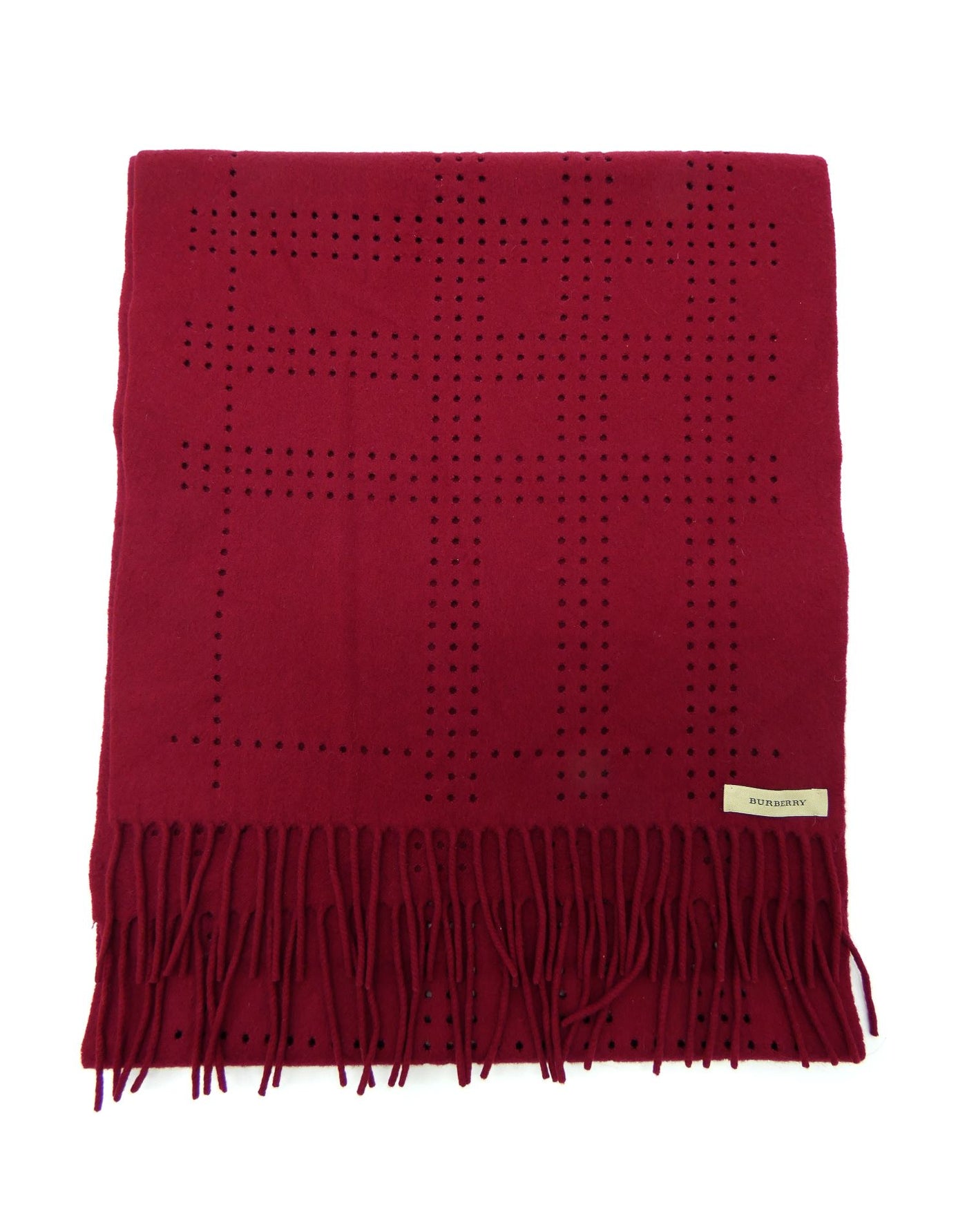 Burberry Wool and Cashmere Perforated Nova Check Raspberry Scarf Scarf Burberry