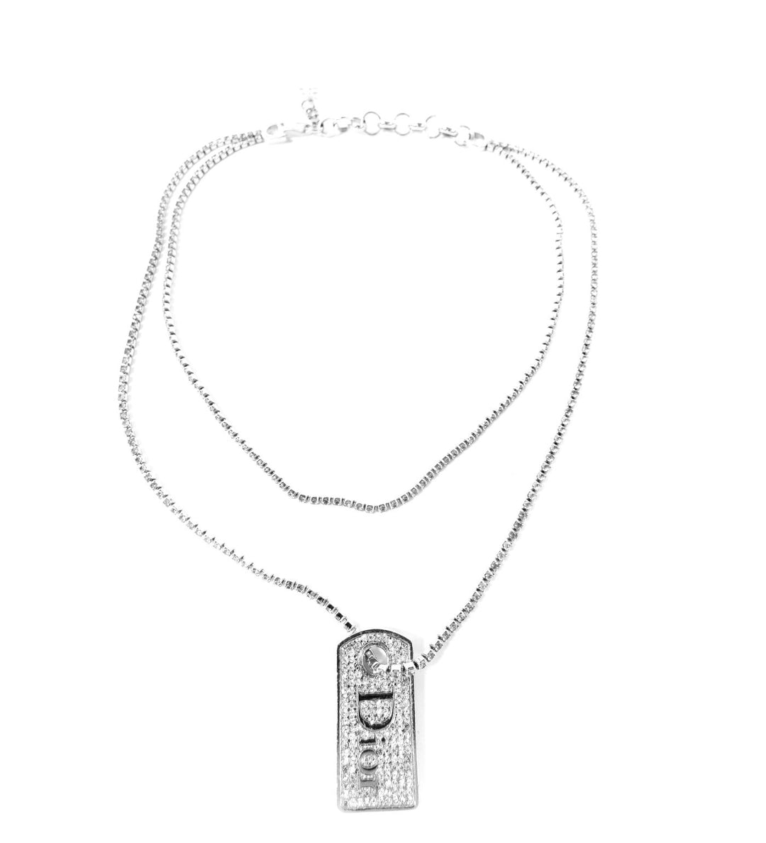Christian Dior Large Swarovski Silver Dog Tag Necklace – Occhi Azzurri