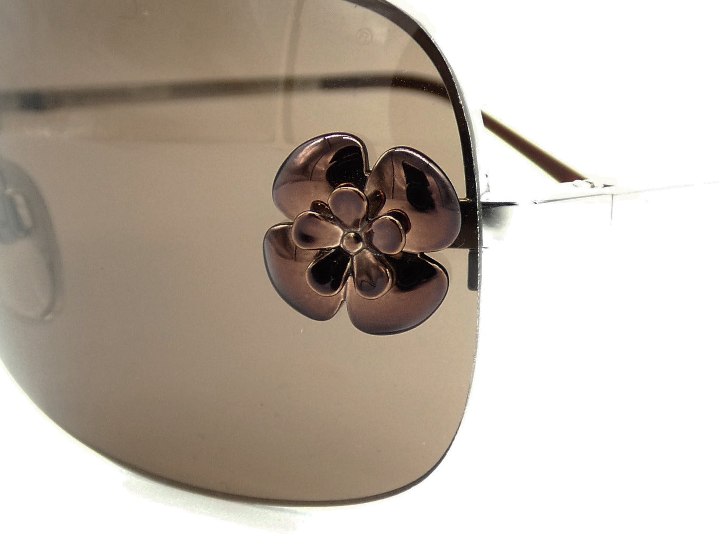 Chanel Brown Camellia Flower Rimless CC Sunglasses 4135 Sunglasses Chanel