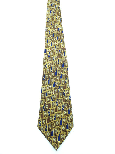 Lanvin Tan and Blue Floral Graphic Silk Tie Ties Lanvin