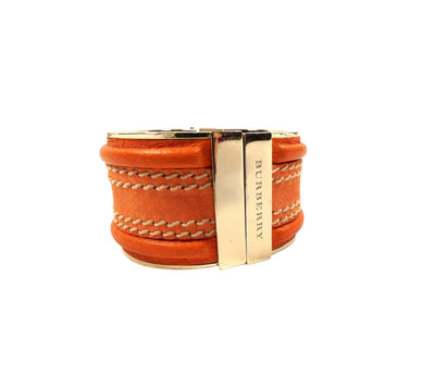 Burberry Pumpkin Leather Wide Hinged Bangle Bracelet Burberry
